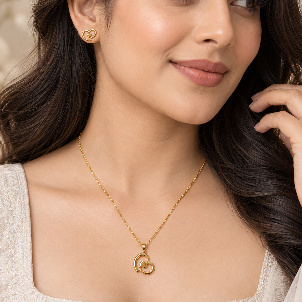 The99Jewel Minimal Anti Tarnish Heart Pendant Chain Necklace & Earrings Set for Women