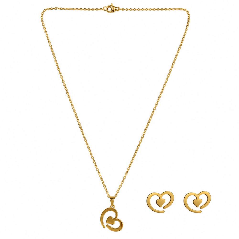 The99Jewel Minimal Anti Tarnish Heart Pendant Chain Necklace & Earrings Set for Women
