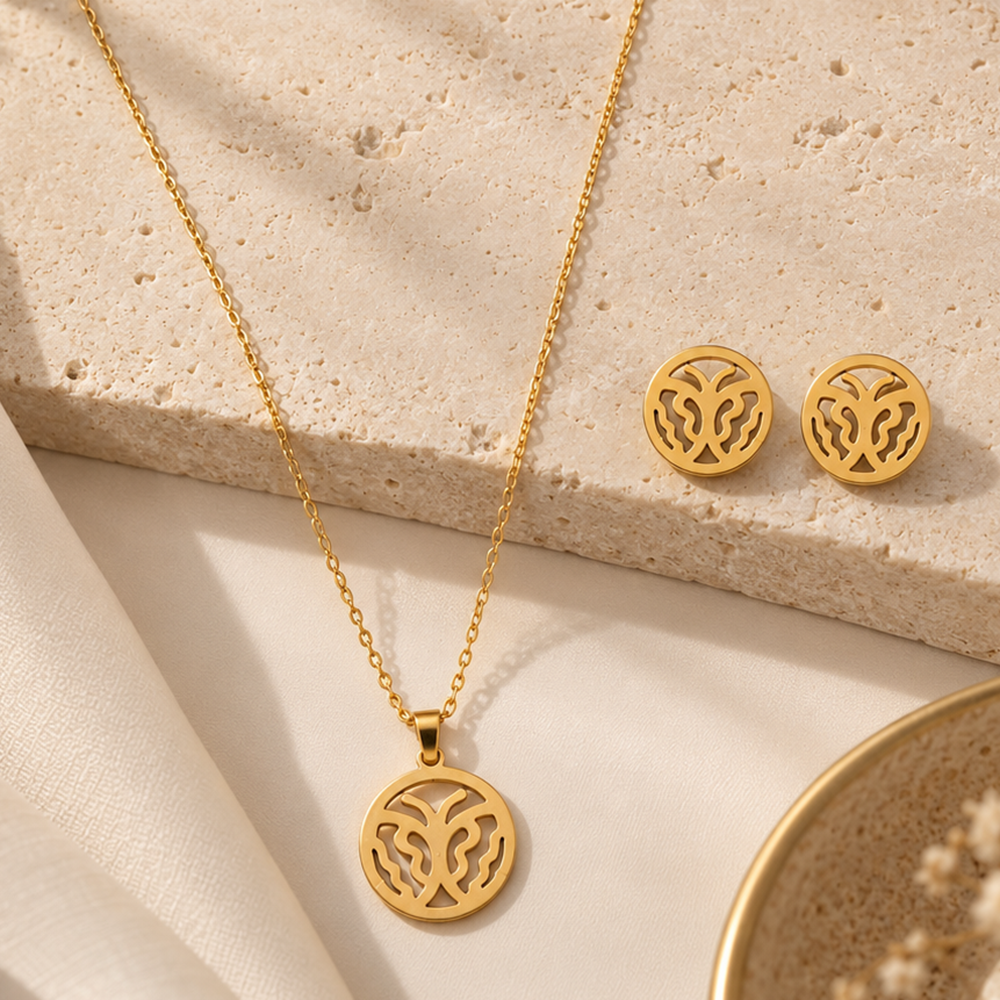 The99Jewel Minimal Anti Tarnish Butterfly Pendant Chain Necklace & Earrings Set for Women