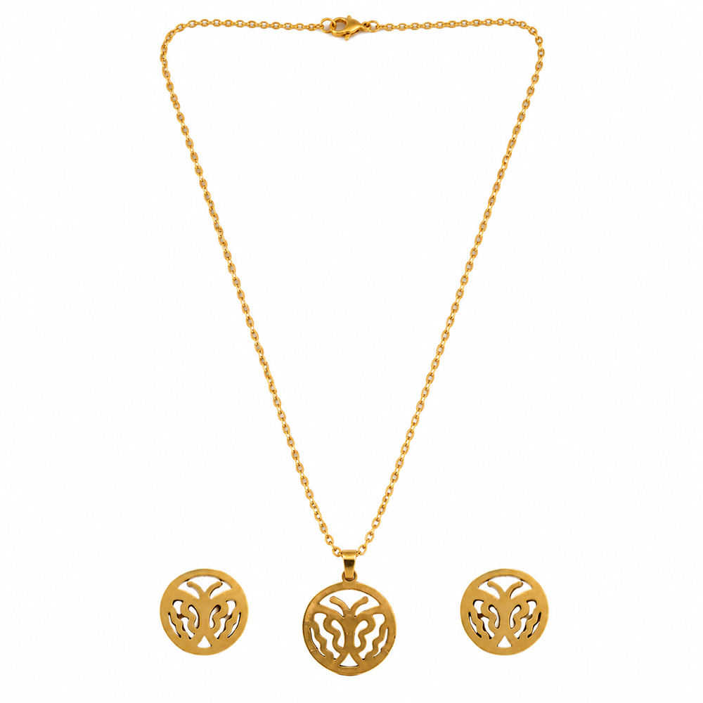 The99Jewel Minimal Anti Tarnish Butterfly Pendant Chain Necklace & Earrings Set for Women