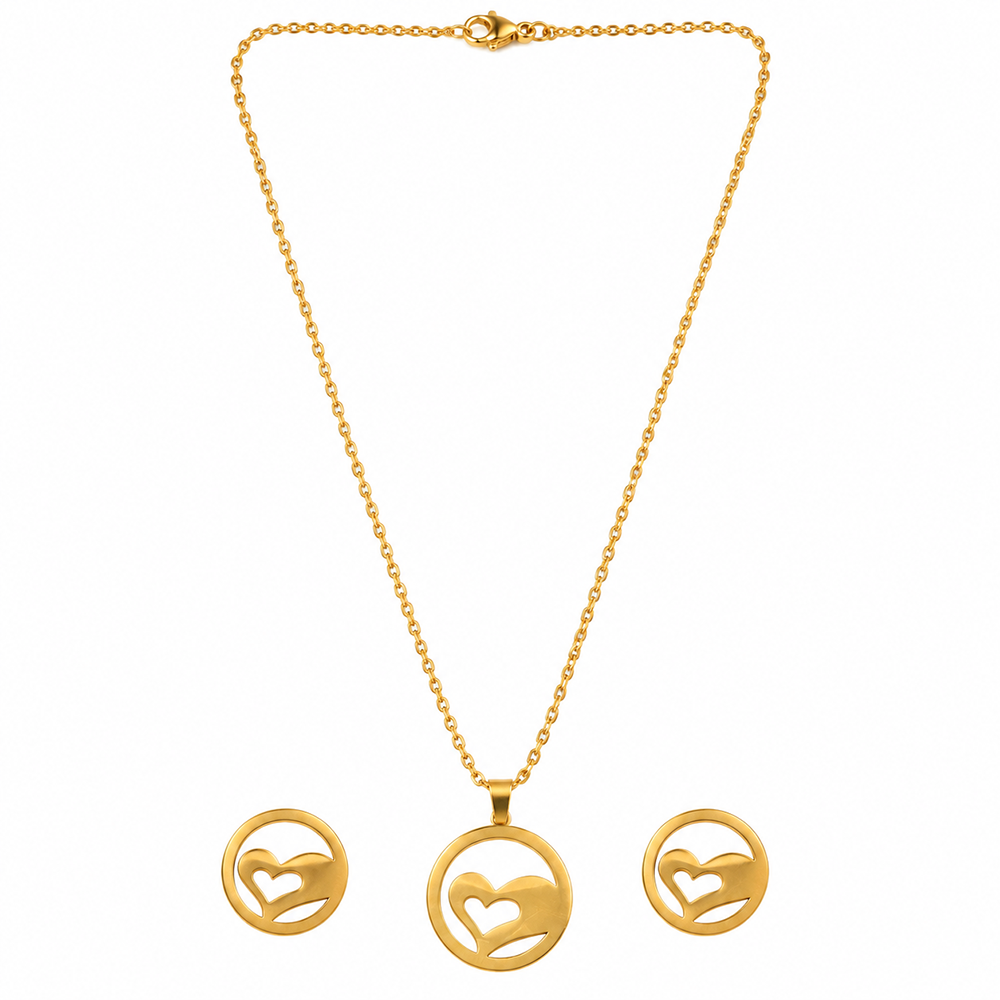 The99Jewel Minimal Anti Tarnish Heart Pendant Chain Necklace & Earrings Set for Women