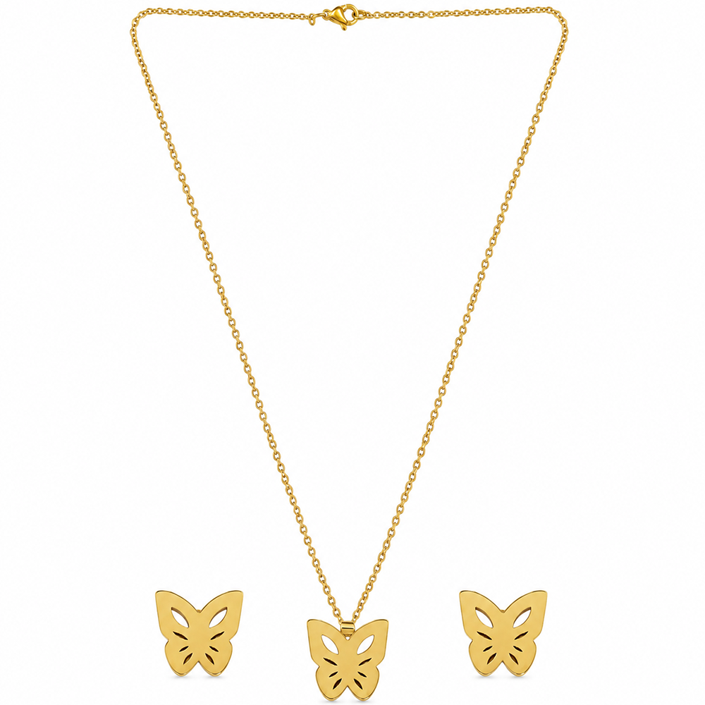 The99Jewel Minimal Anti Tarnish Butterfly Pendant Chain Necklace & Earrings Set for Women
