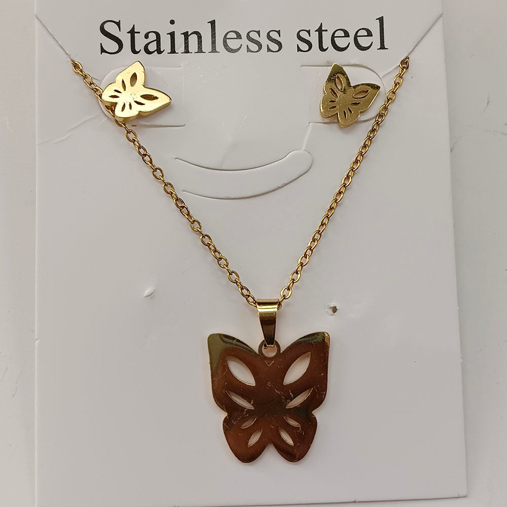 The99Jewel Minimal Anti Tarnish Butterfly Pendant Chain Necklace & Earrings Set for Women