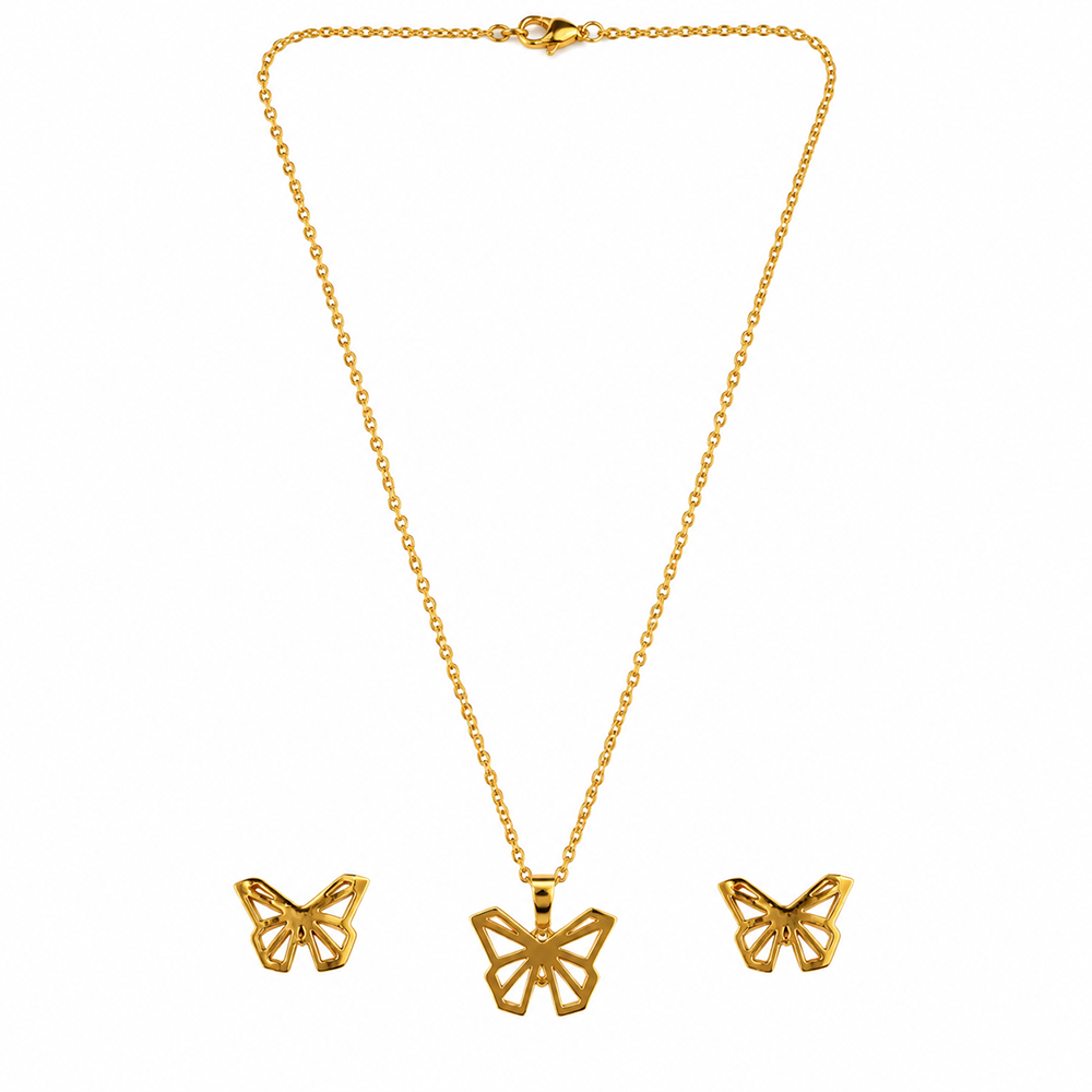 The99Jewel Minimal Anti Tarnish Butterfly Pendant Chain Necklace & Earrings Set for Women