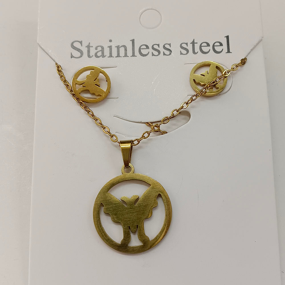 The99Jewel Minimal Anti Tarnish Butterfly Pendant Chain Necklace & Earrings Set for Women