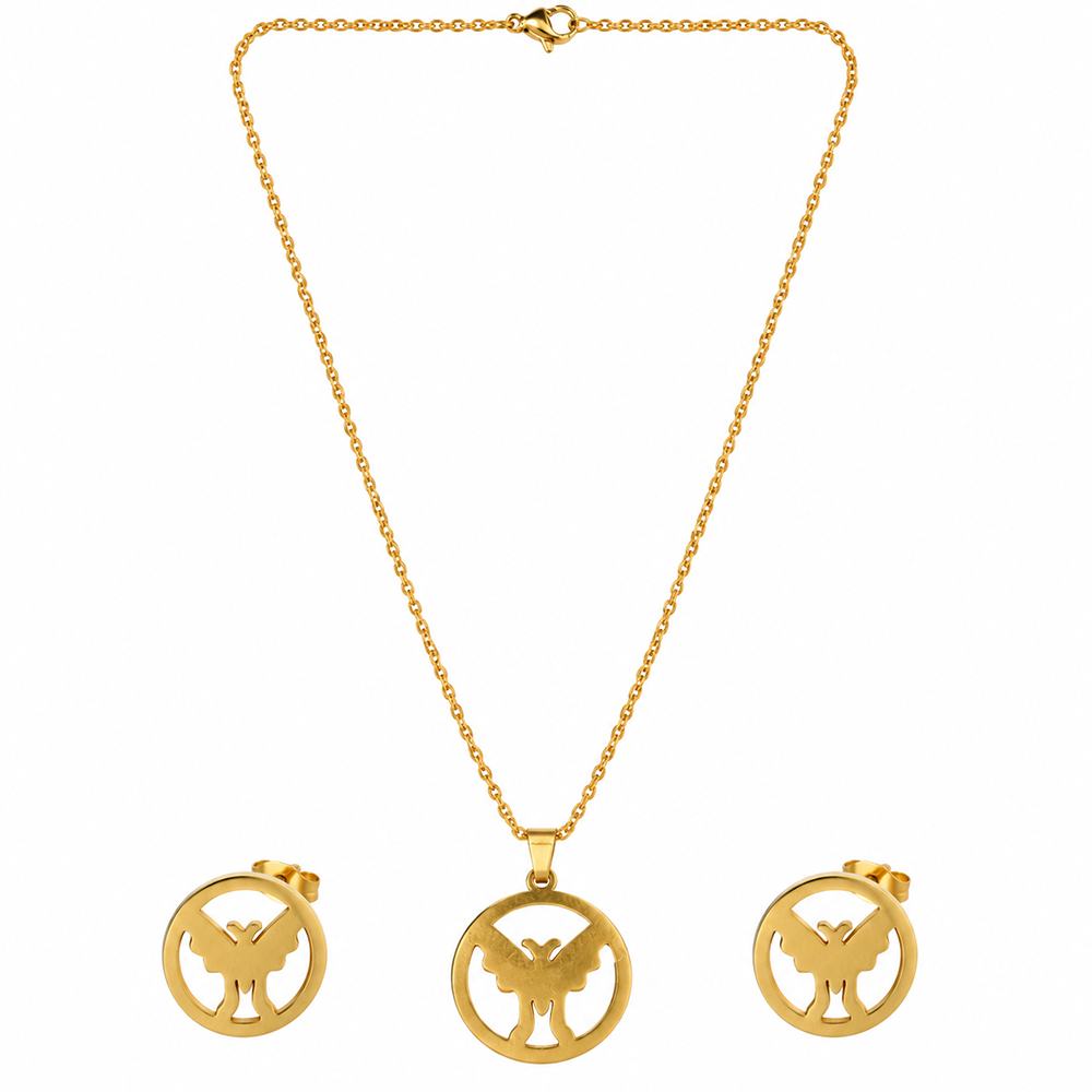 The99Jewel Minimal Anti Tarnish Butterfly Pendant Chain Necklace & Earrings Set for Women