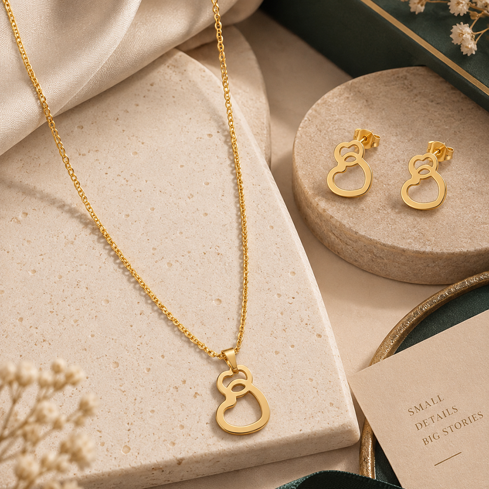 The99Jewel Minimal Anti Tarnish Heart Pendant Chain Necklace & Earrings Set for Women