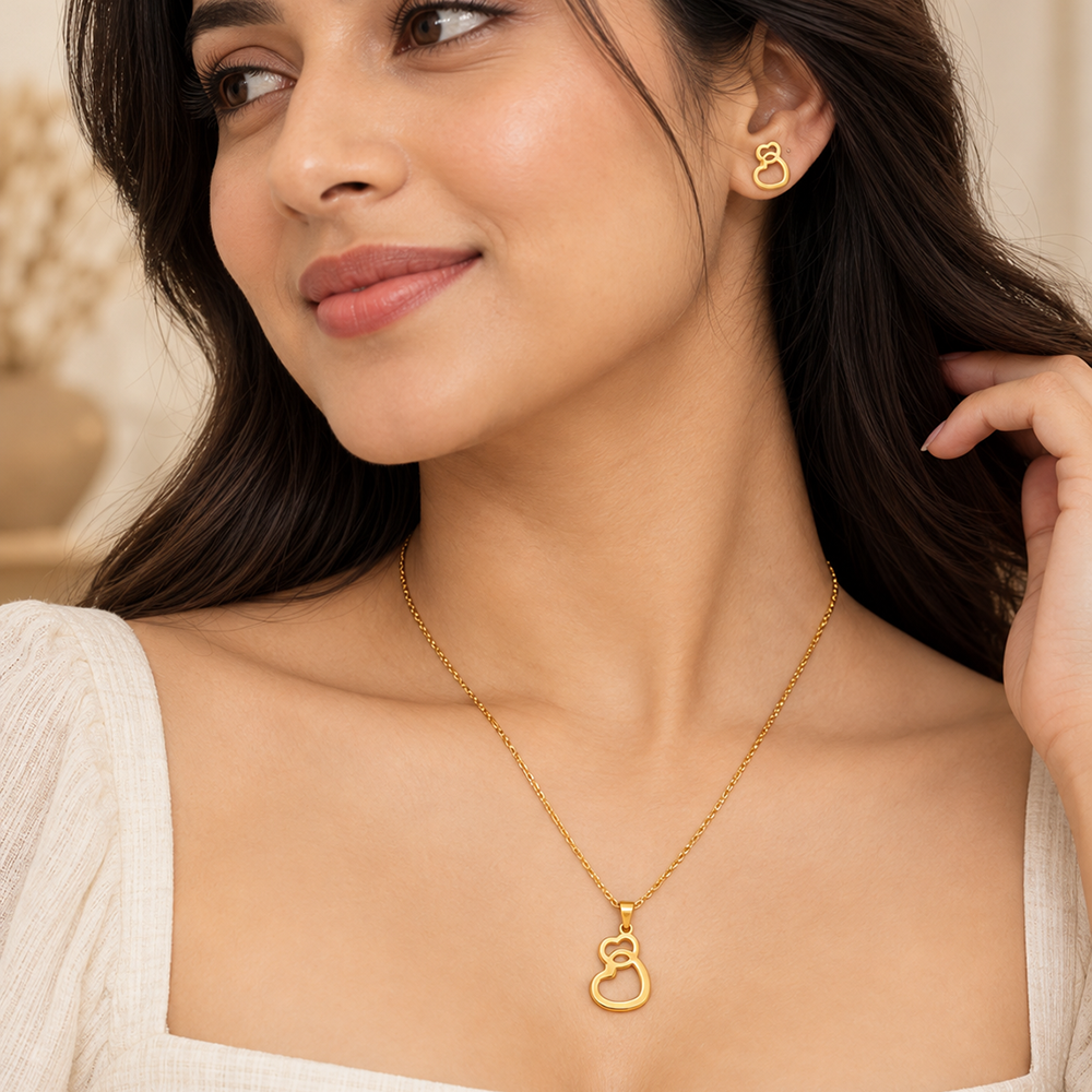 The99Jewel Minimal Anti Tarnish Heart Pendant Chain Necklace & Earrings Set for Women