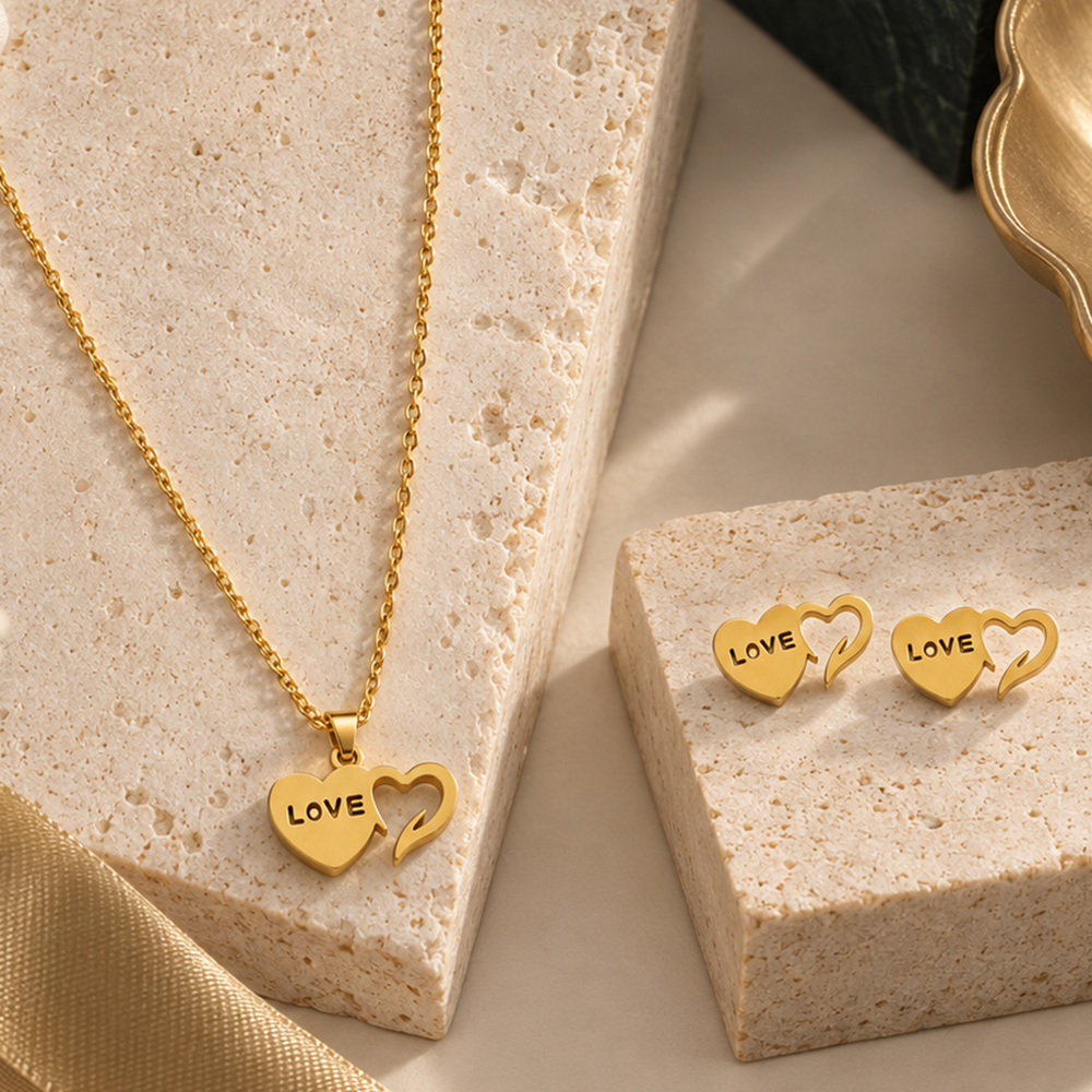 The99Jewel Beautiful Anti Tarnish Heart With Love Pendant Necklace with Matching Earrings for  Party Wear