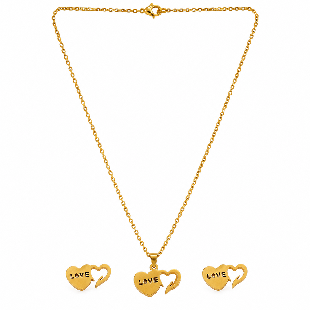 The99Jewel Beautiful Anti Tarnish Heart With Love Pendant Necklace with Matching Earrings for  Party Wear
