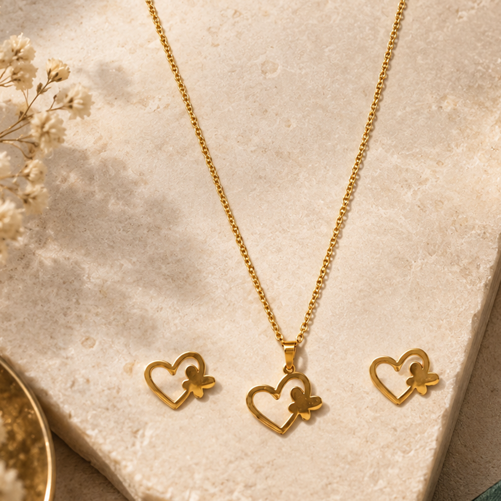 The99Jewel Beautiful Anti Tarnish Heart Pendant Necklace with Matching Earrings for  Party Wear