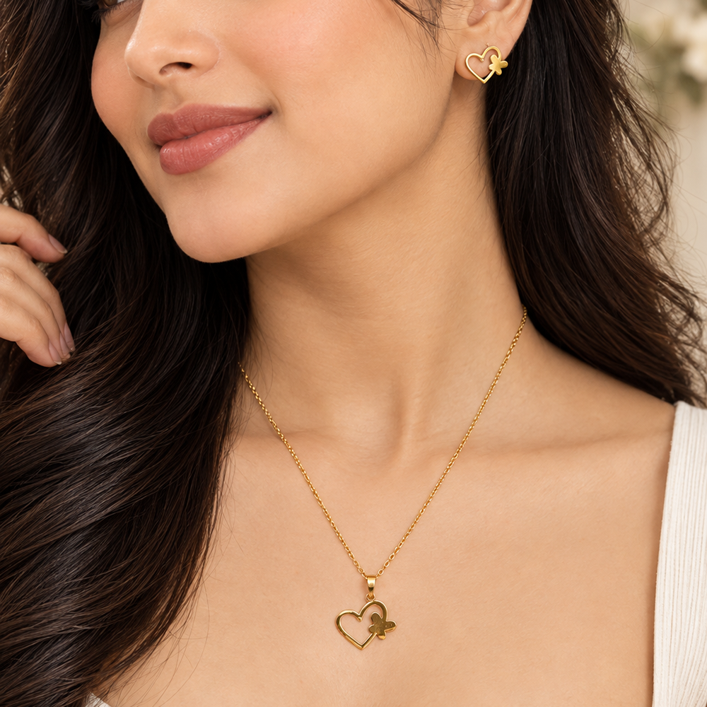 The99Jewel Beautiful Anti Tarnish Heart Pendant Necklace with Matching Earrings for  Party Wear