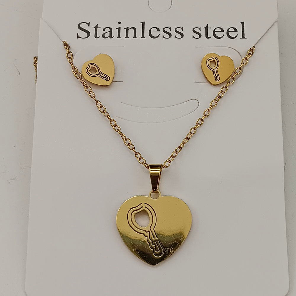 The99Jewel Beautiful Anti Tarnish Heart and Key Pendant Necklace with Matching Earrings for  Party Wear