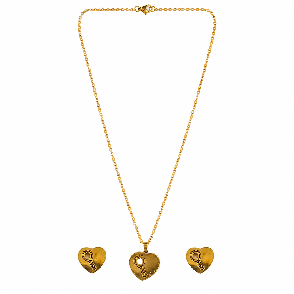 The99Jewel Beautiful Anti Tarnish Heart and Key Pendant Necklace with Matching Earrings for  Party Wear