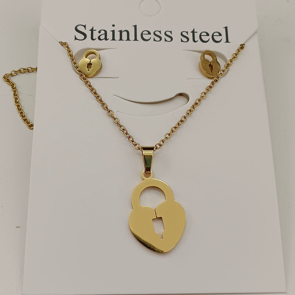 The99Jewel Beautiful Anti Tarnish Heart Lock Pendant Necklace with Matching Earrings for  Party Wear