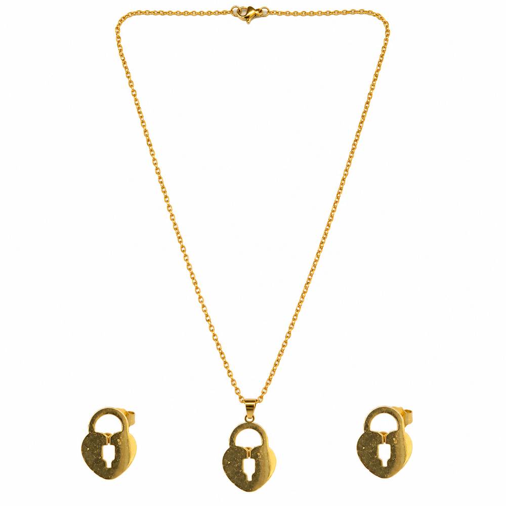 The99Jewel Beautiful Anti Tarnish Heart Lock Pendant Necklace with Matching Earrings for  Party Wear