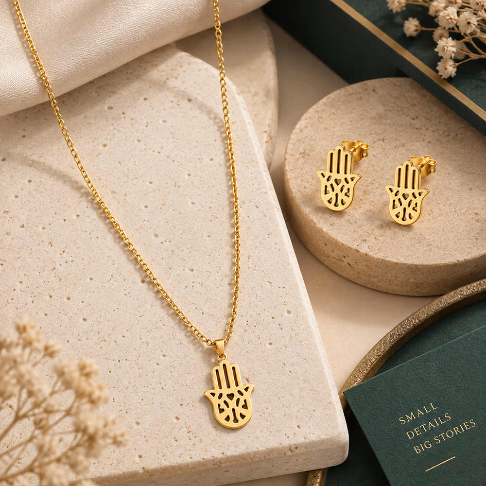 The99Jewel Beautiful Anti Tarnish Hamsa Pendant Necklace with Matching Earrings for  Party Wear