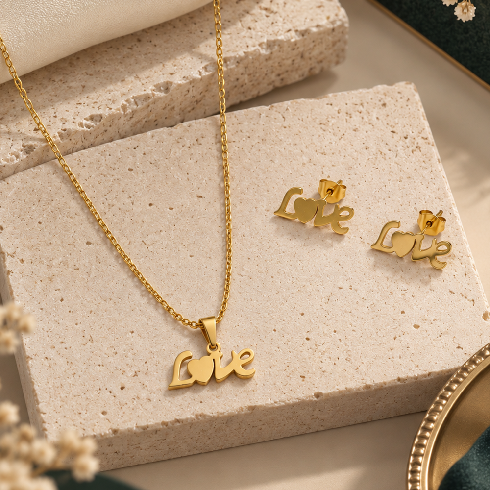 The99Jewel Beautiful Anti Tarnish Love Pendant Necklace with Matching Earrings for  Party Wear