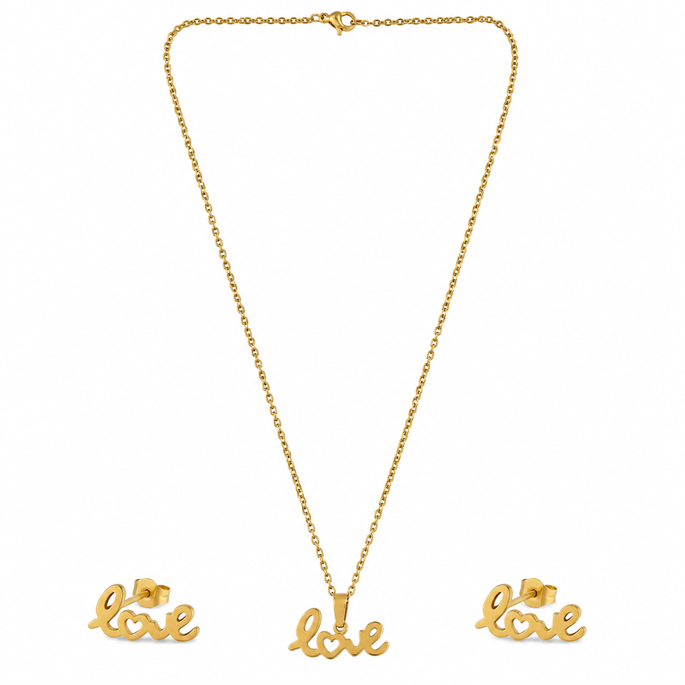 The99Jewel Beautiful Anti Tarnish Love Pendant Necklace with Matching Earrings for  Party Wear