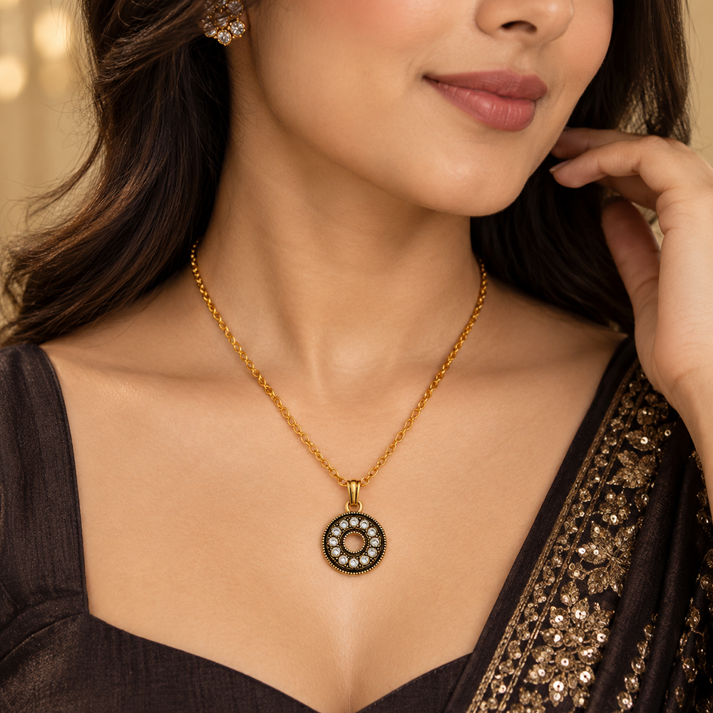 The99Jewel Dazzling Austrian Stone Gold Plated Circle Chain Pendant for Women