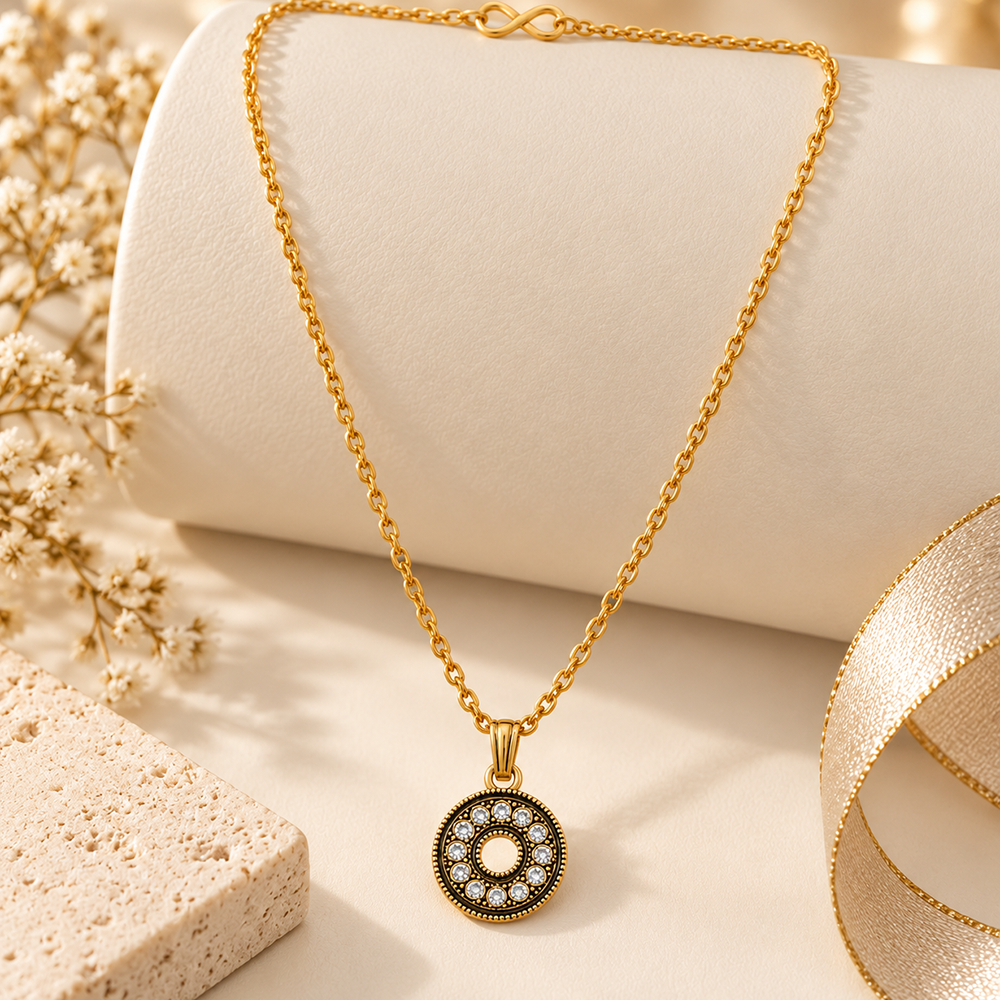 The99Jewel Dazzling Austrian Stone Gold Plated Circle Chain Pendant for Women