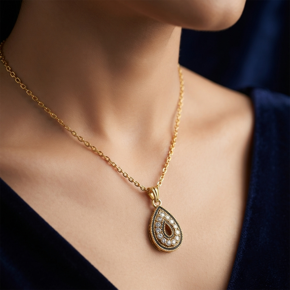 The99Jewel Dazzling Austrian Stone Gold Plated Tear Drop Chain Pendant for Women