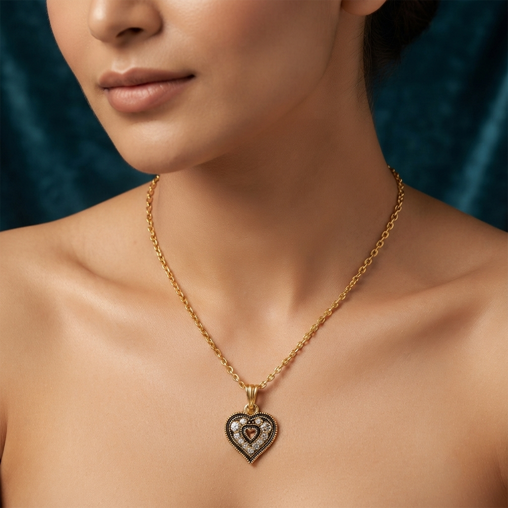 The99Jewel Dazzling Austrian Stone Gold Plated Heart Chain Pendant for Women