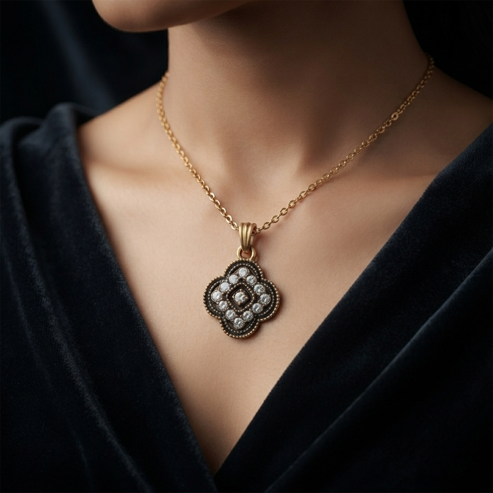 The99Jewel Dazzling Austrian Stone Gold Plated Clover Chain Pendant for Women