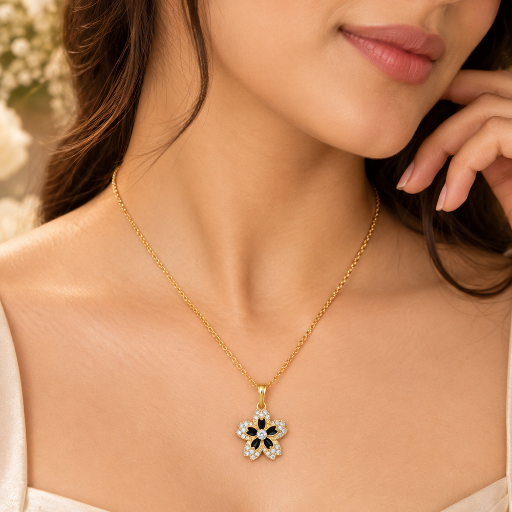 The99Jewel Dazzling Austrian Stone Gold Plated Flower Chain Pendant for Women
