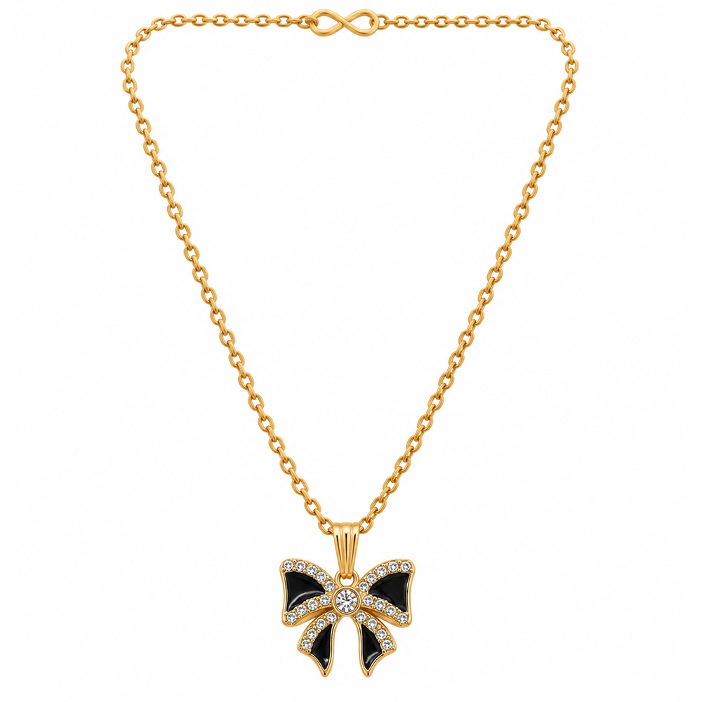 The99Jewel Graceful Austrian Stone Bow Pendant Gold Plated Chain Necklace
