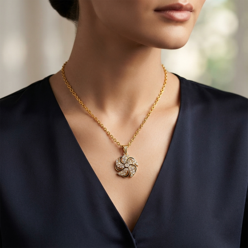 The99Jewel Graceful Austrian Stone Floral Pendant Gold Plated Chain Necklace