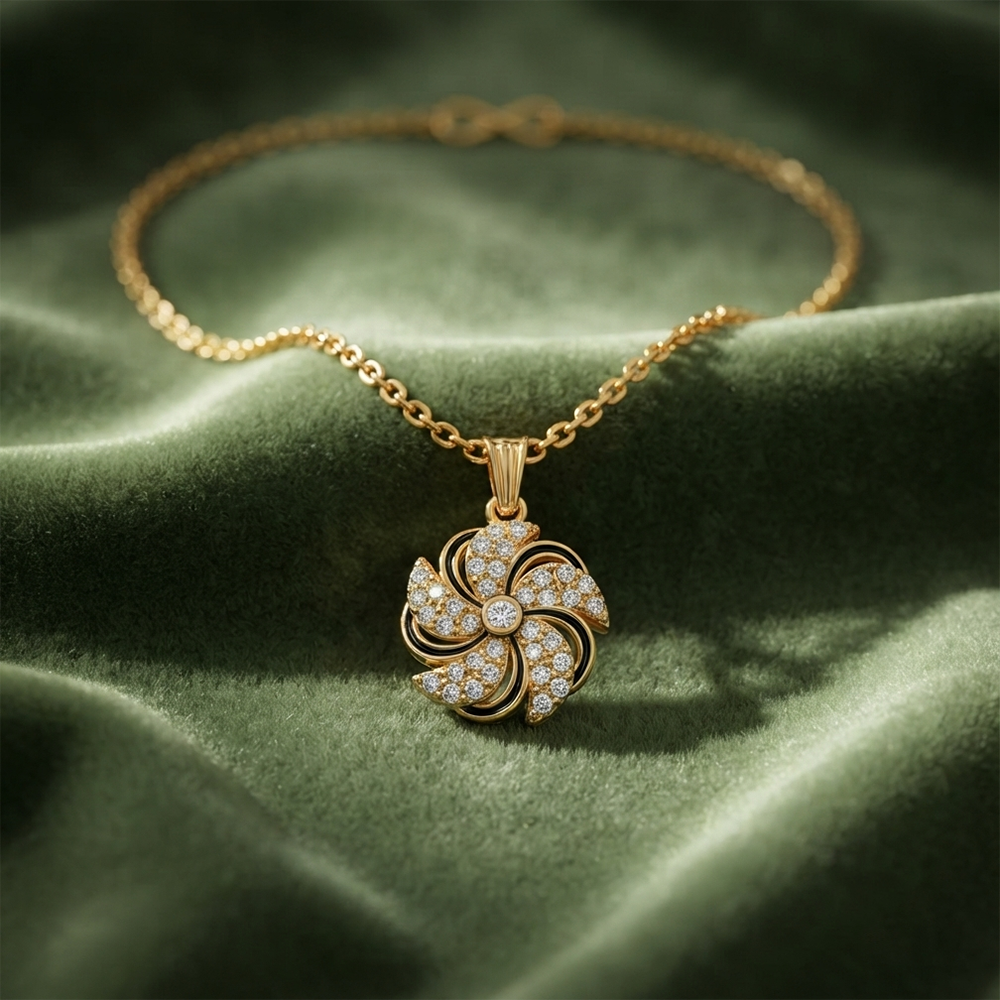 The99Jewel Graceful Austrian Stone Floral Pendant Gold Plated Chain Necklace