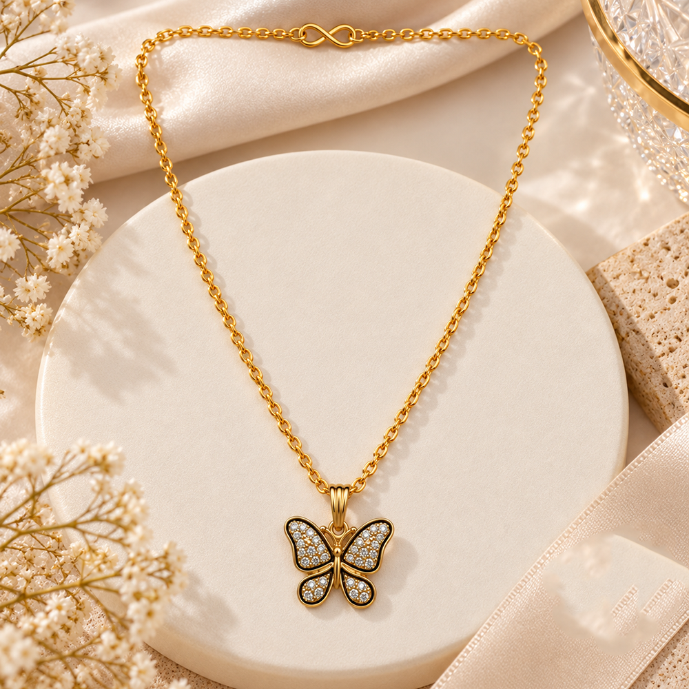 The99Jewel Graceful Austrian Stone Butterfly Pendant Gold Plated Chain Necklace