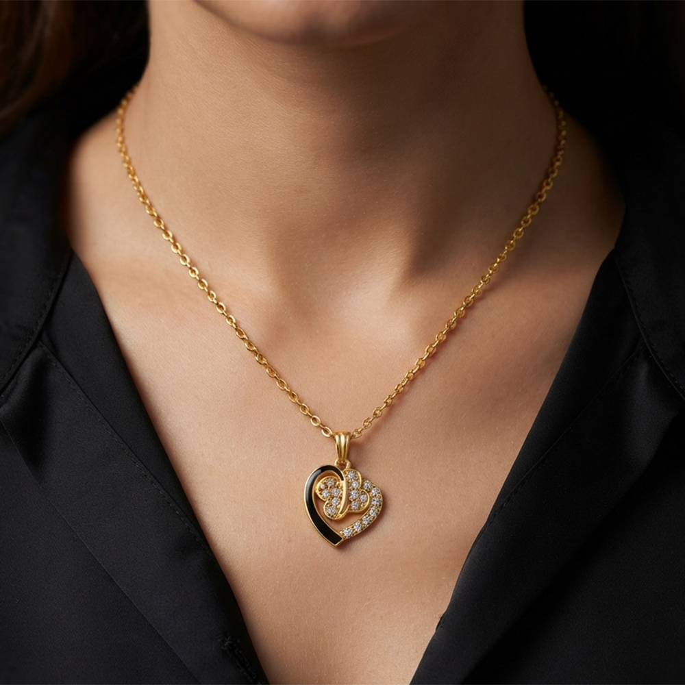The99Jewel Graceful Austrian Stone Heart Pendant Gold Plated Chain Necklace