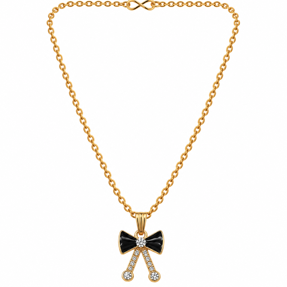 The99Jewel Graceful Austrian Stone Bow Pendant Gold Plated Chain Necklace