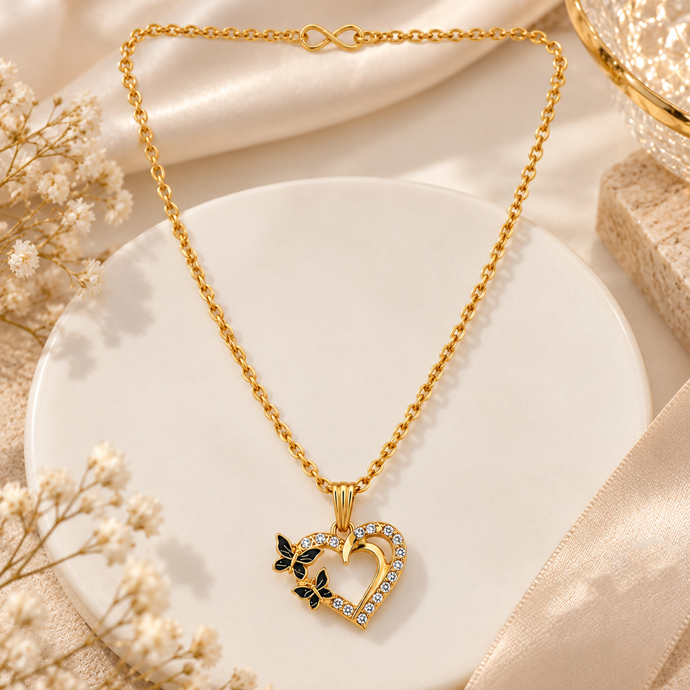The99Jewel Graceful Austrian Stone Heart Pendant Gold Plated Chain Necklace