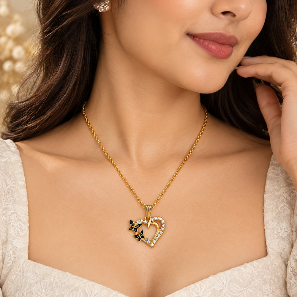 The99Jewel Graceful Austrian Stone Heart Pendant Gold Plated Chain Necklace
