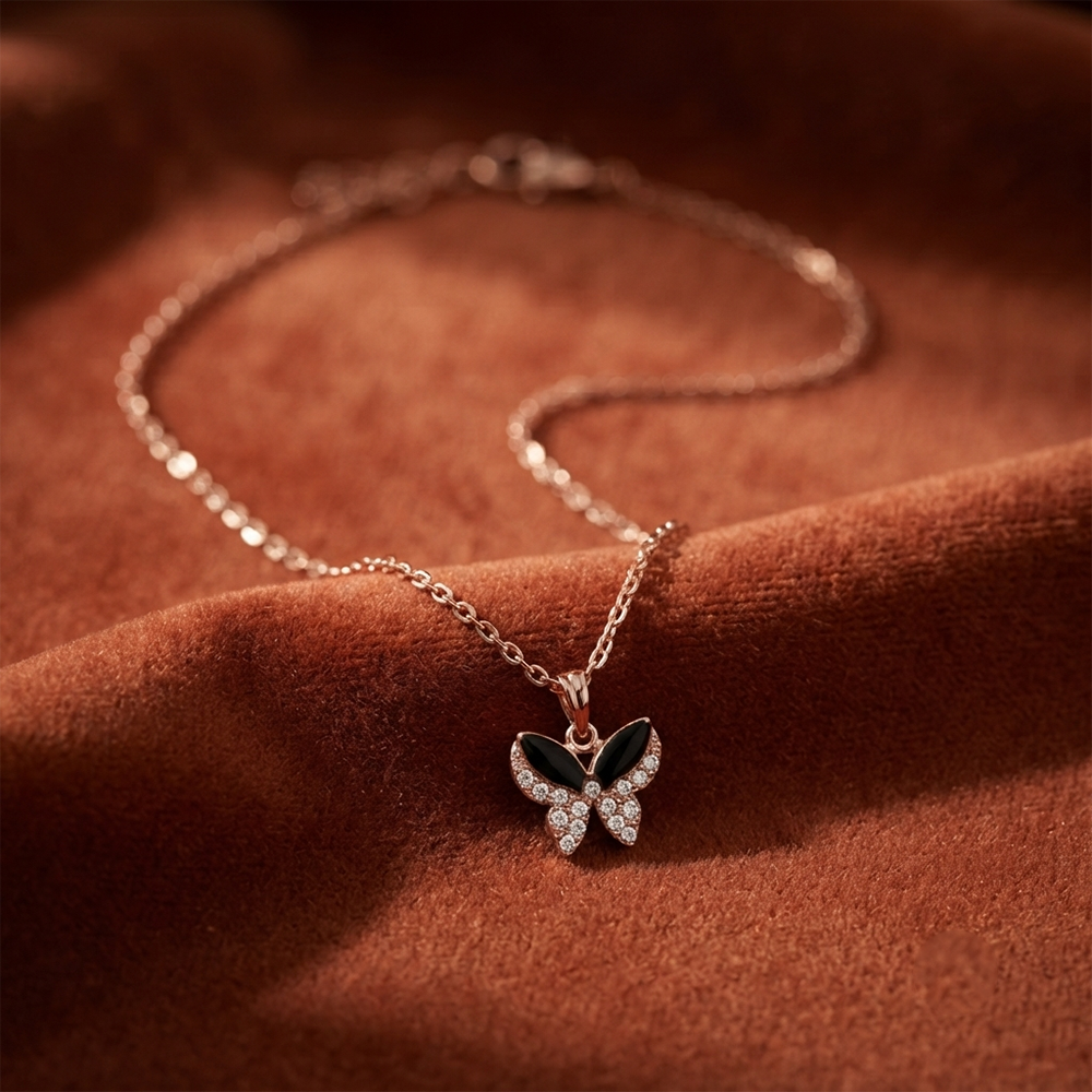 The99Jewel Graceful Austrian Stone Butterfly Pendant Rose Gold Plated Chain Necklace