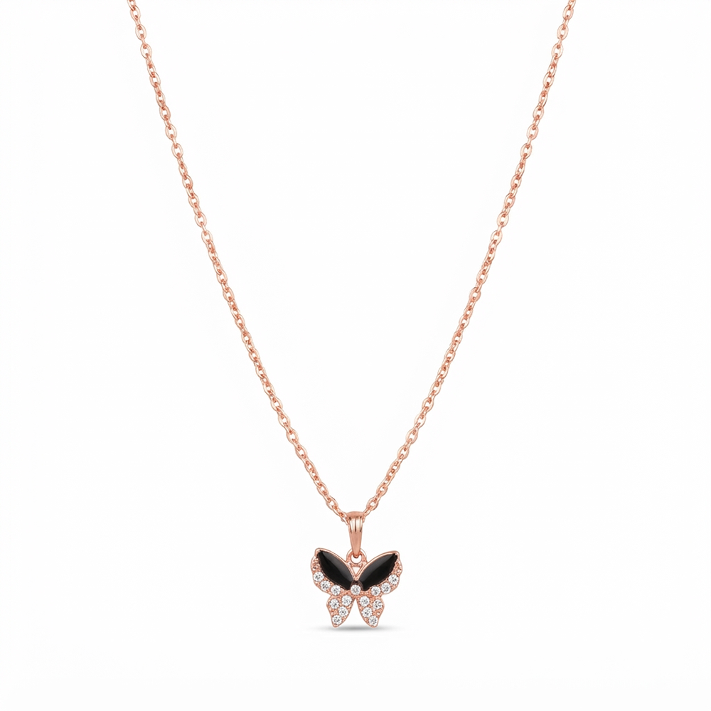 The99Jewel Graceful Austrian Stone Butterfly Pendant Rose Gold Plated Chain Necklace