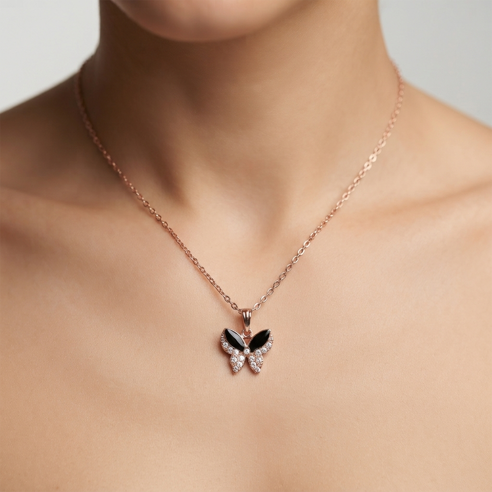 The99Jewel Graceful Austrian Stone Butterfly Pendant Rose Gold Plated Chain Necklace