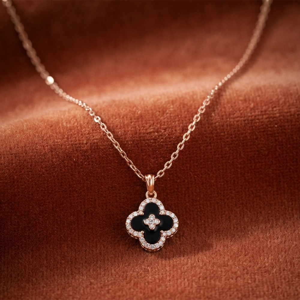 The99Jewel Graceful Austrian Stone Clover Pendant Rose Gold Plated Chain Necklace
