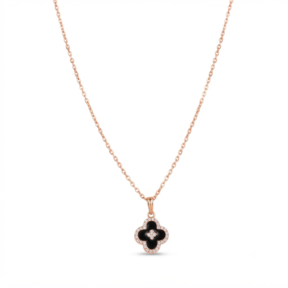 The99Jewel Graceful Austrian Stone Clover Pendant Rose Gold Plated Chain Necklace