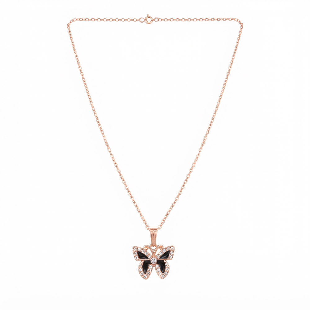 The99Jewel Graceful Austrian Stone Butterfly Pendant Rose Gold Plated Chain Necklace