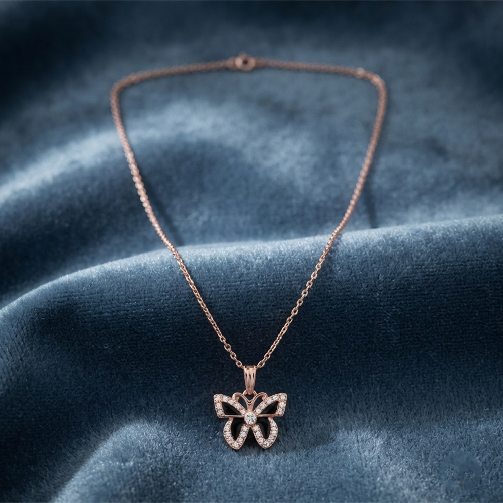 The99Jewel Graceful Austrian Stone Butterfly Pendant Rose Gold Plated Chain Necklace