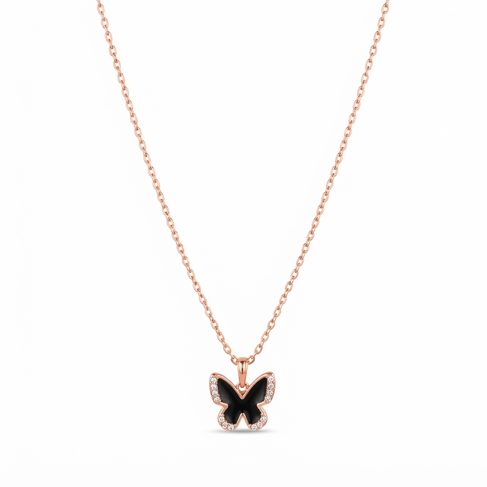 The99Jewel Graceful Austrian Stone Butterfly Pendant Rose Gold Plated Chain Necklace