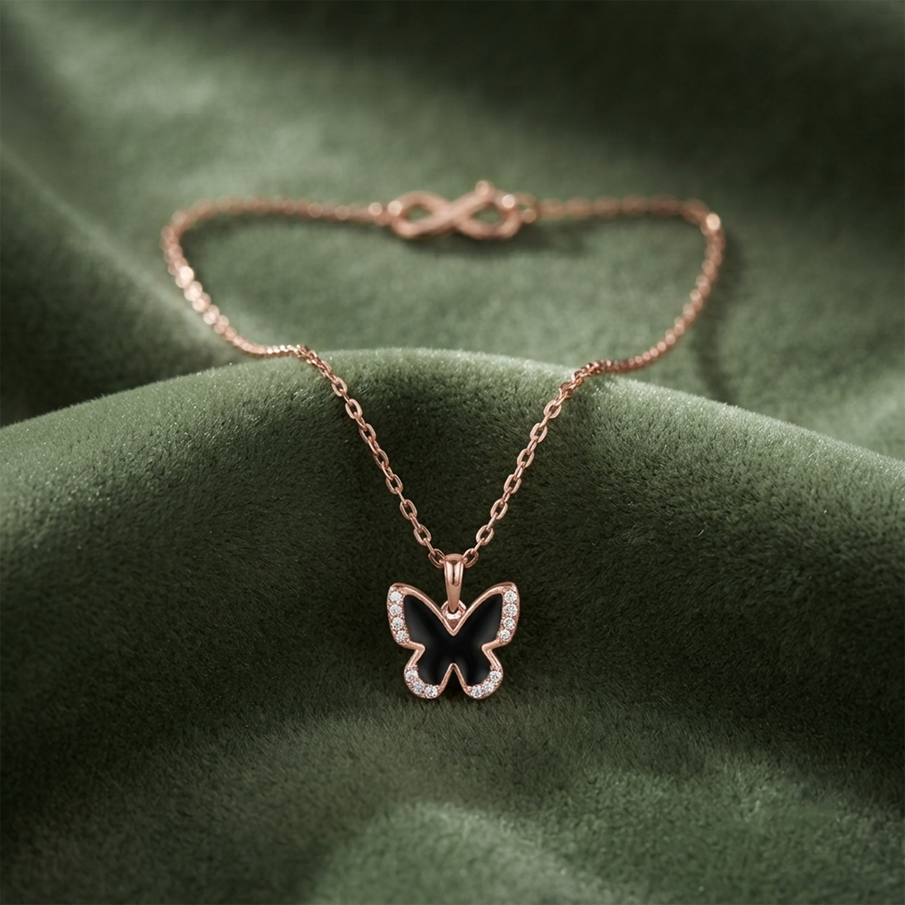 The99Jewel Graceful Austrian Stone Butterfly Pendant Rose Gold Plated Chain Necklace