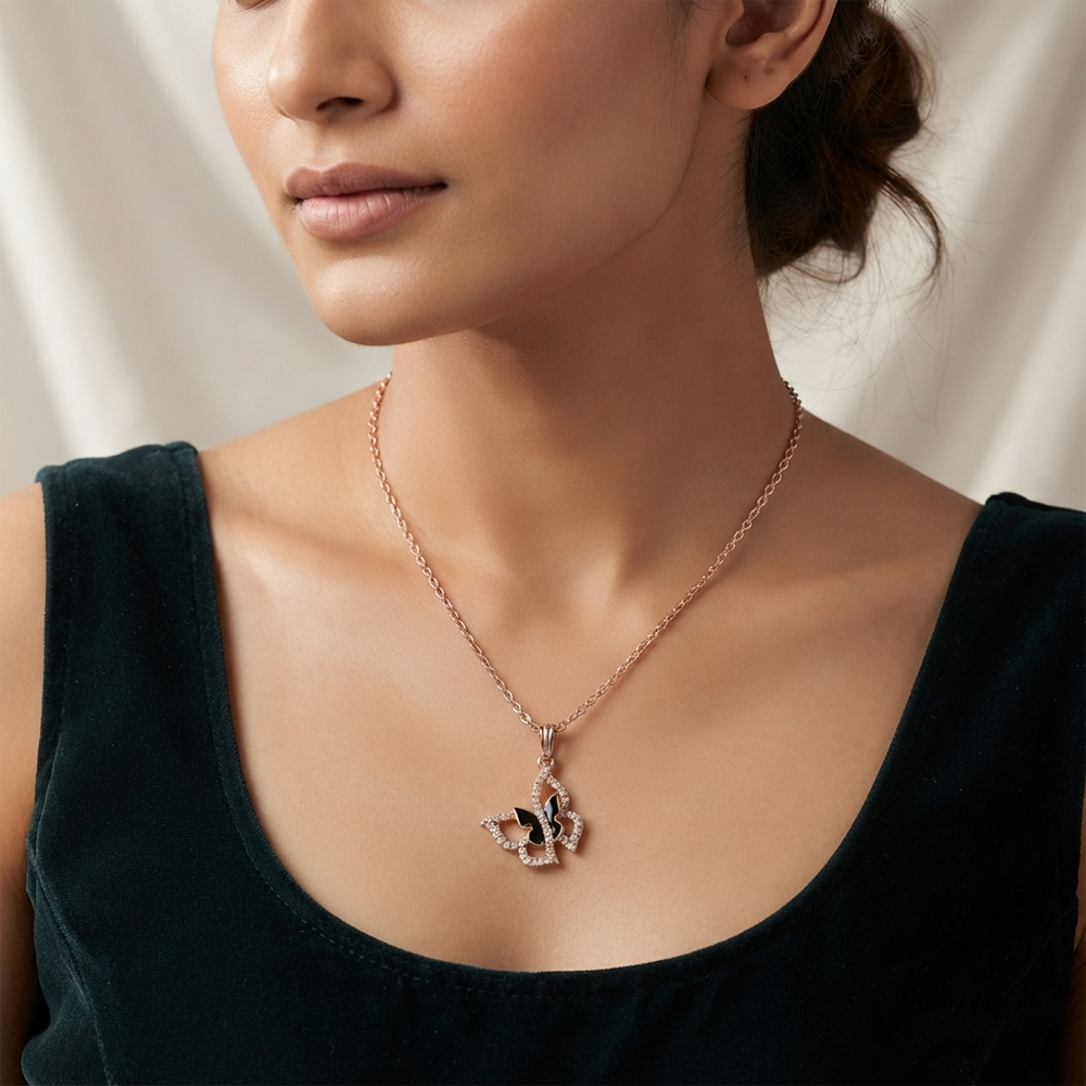 The99Jewel Glamorous Rose Gold Plated Austrian Stone Butterfly Pendant Jewellery for Women