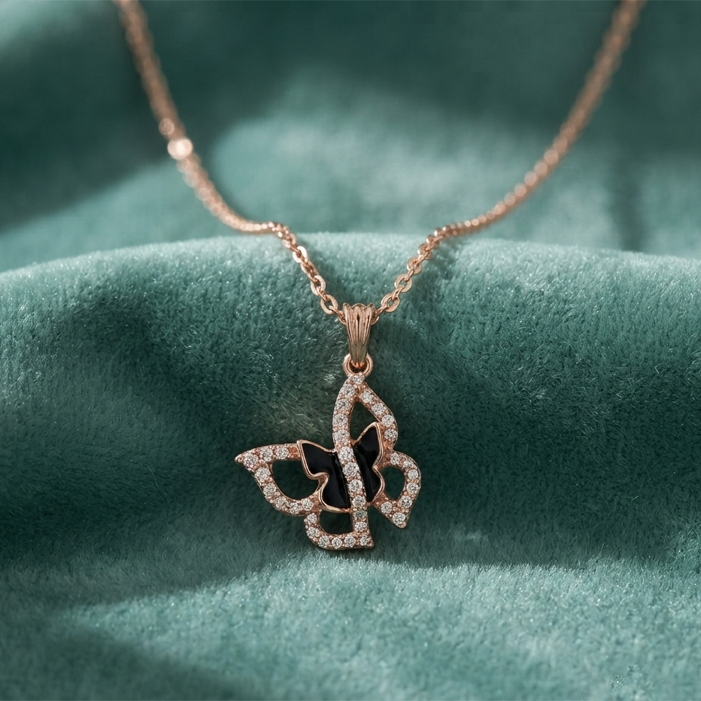 The99Jewel Glamorous Rose Gold Plated Austrian Stone Butterfly Pendant Jewellery for Women