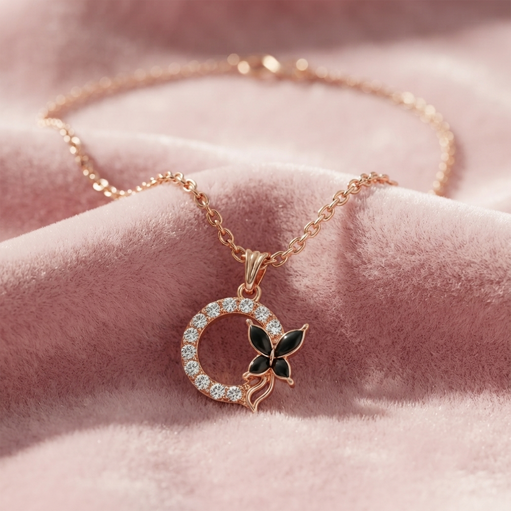 The99Jewel Glamorous Rose Gold Plated Austrian Stone Butterfly Pendant Jewellery for Women
