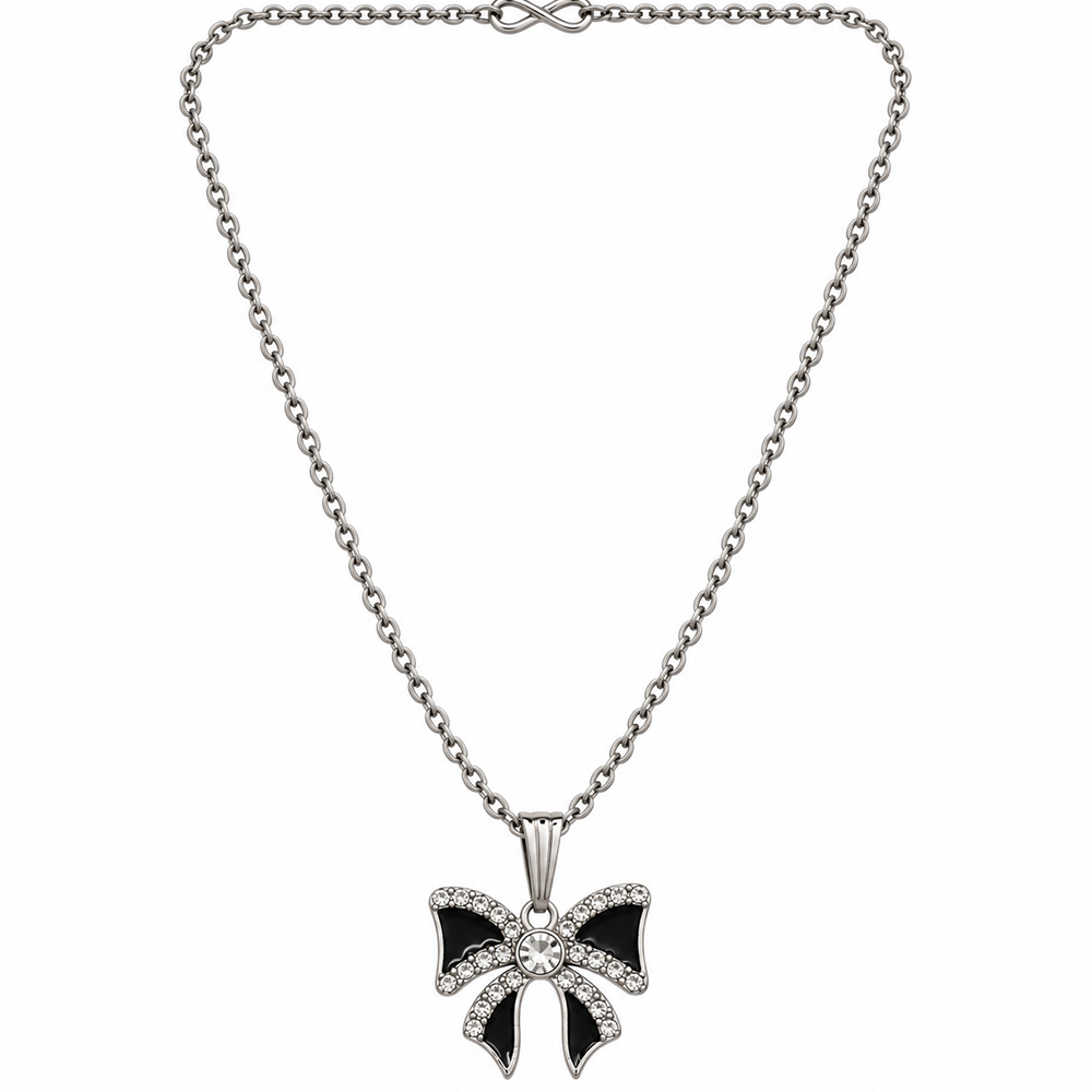 The99Jewel Glamorous Silver Plated Austrian Stone Bow Pendant Jewellery for Women